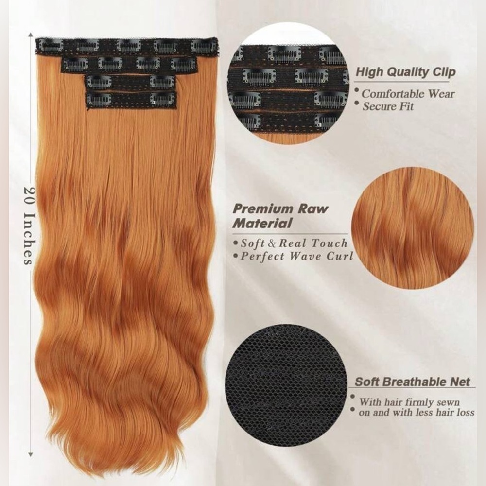20 IN CLIP IN SET ORANGE CURLY WAVE HAIR EXTENSIONS - Picture 2 of 7